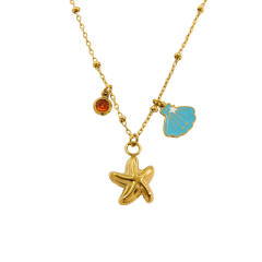 Summer ocean series starfish shell pendant dainty stainless steel necklace