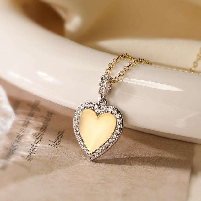 Personality mix color diamond star heart pendant gold plated copper necklace
