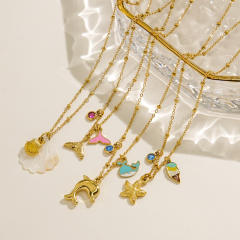 Summer ocean series starfish shell pendant dainty stainless steel necklace