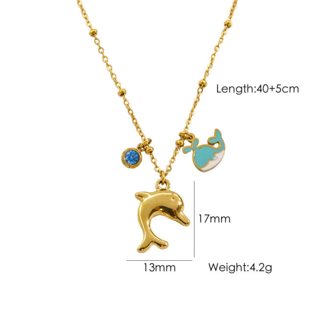 Summer ocean series starfish shell pendant dainty stainless steel necklace