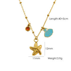 Summer ocean series starfish shell pendant dainty stainless steel necklace