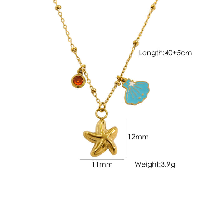 Summer ocean series starfish shell pendant dainty stainless steel necklace