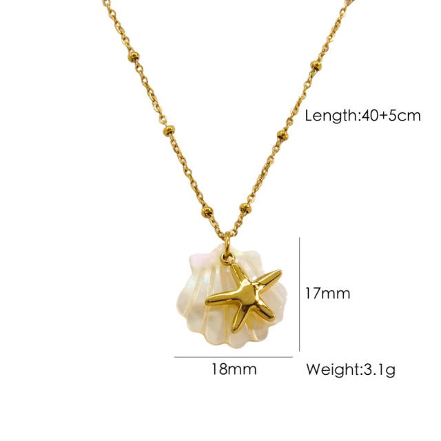 Summer ocean series starfish shell pendant dainty stainless steel necklace