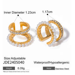 Concise two layer pearl bead stainless steel ear cuff
