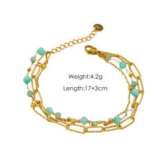 14KG summer colorful natural stone bead stainless steel chain bracelet