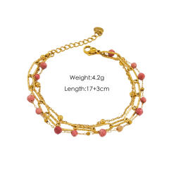 14KG summer colorful natural stone bead stainless steel chain bracelet