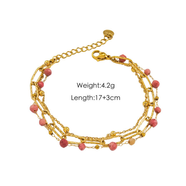 14KG summer colorful natural stone bead stainless steel chain bracelet