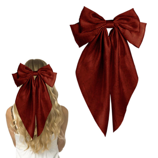Hot sale plain color satin bow large french barrette hair clips