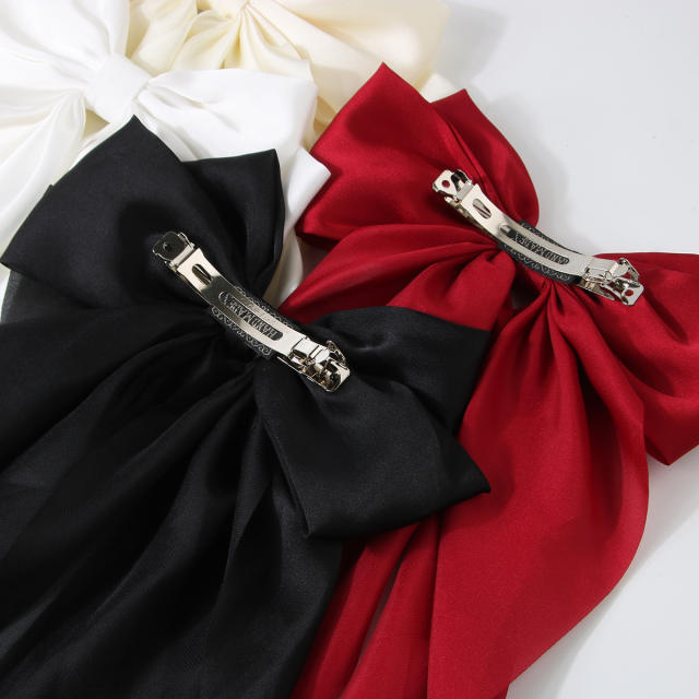 Hot sale plain color satin bow large french barrette hair clips