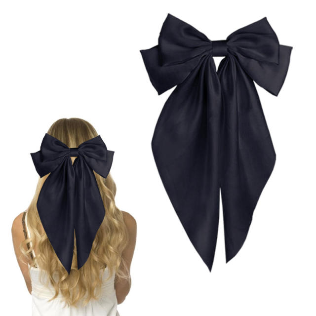 Hot sale plain color satin bow large french barrette hair clips