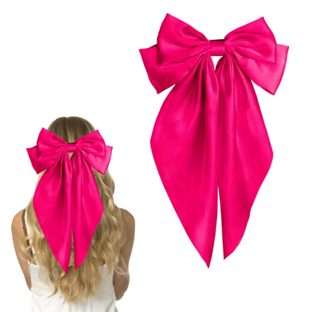 Hot sale plain color satin bow large french barrette hair clips