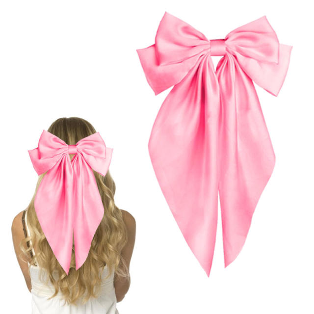 Hot sale plain color satin bow large french barrette hair clips