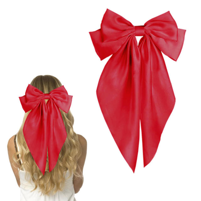 Hot sale plain color satin bow large french barrette hair clips