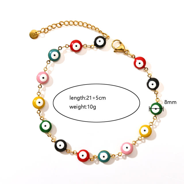 Classic colorful evil eye stainless steel anklet