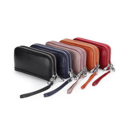 Classic Genuine Leather two layer zipper wallet clutch bag