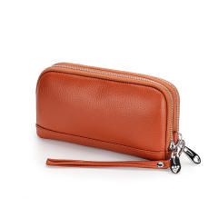 Classic Genuine Leather two layer zipper wallet clutch bag