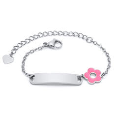 Sweet pink flower stainless steel card bracelet for kids 12+5cm