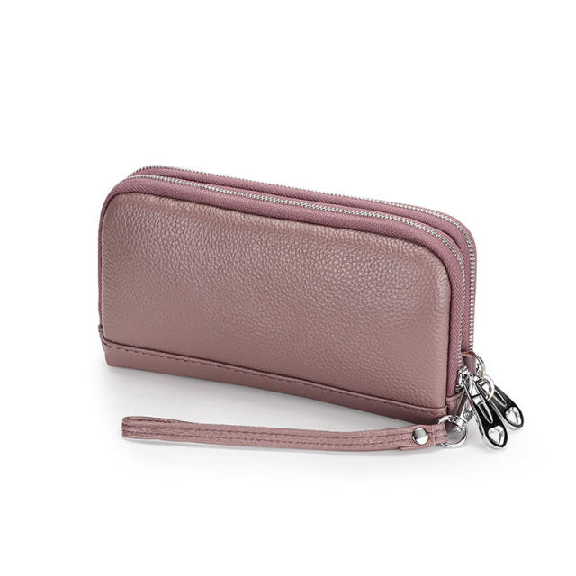 Classic Genuine Leather two layer zipper wallet clutch bag