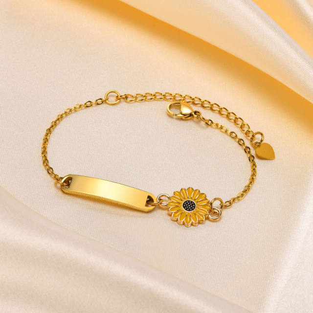 Sweet alloy sunflower stainless steel card stainless steel bracelet for women kids
