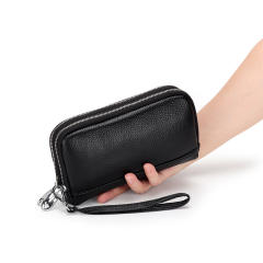 Classic Genuine Leather two layer zipper wallet clutch bag