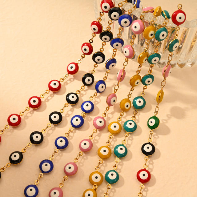 Classic colorful evil eye stainless steel anklet