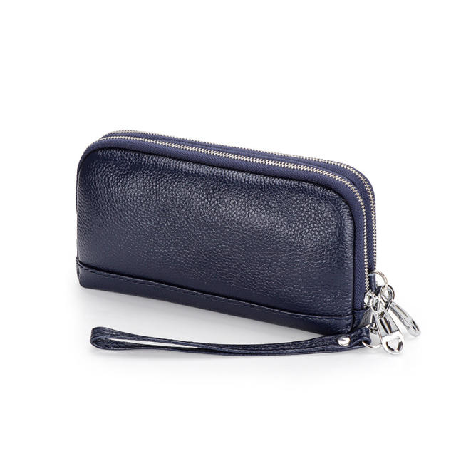 Classic Genuine Leather two layer zipper wallet clutch bag