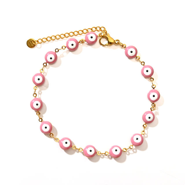 Classic colorful evil eye stainless steel anklet