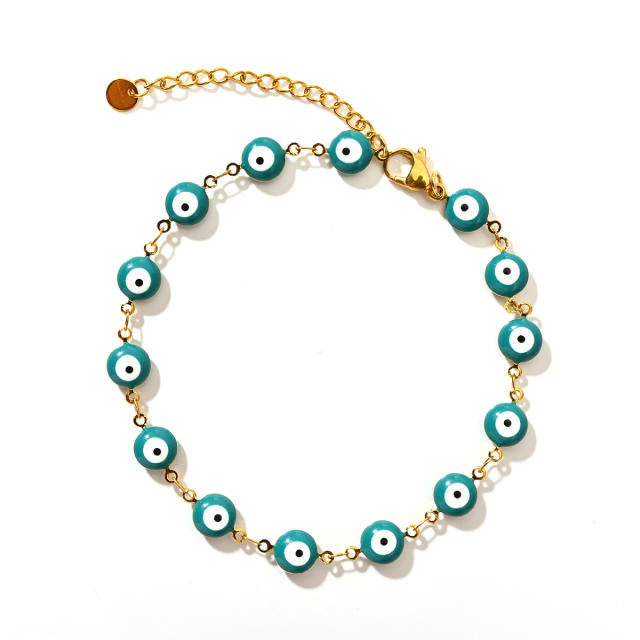 Classic colorful evil eye stainless steel anklet