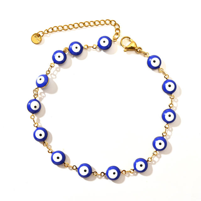 Classic colorful evil eye stainless steel anklet
