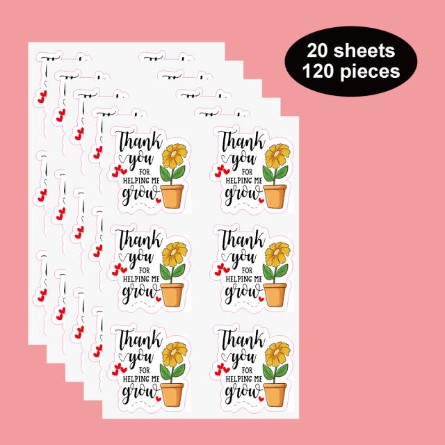 120PCS thank you for helping me grown cute sunflower stickers