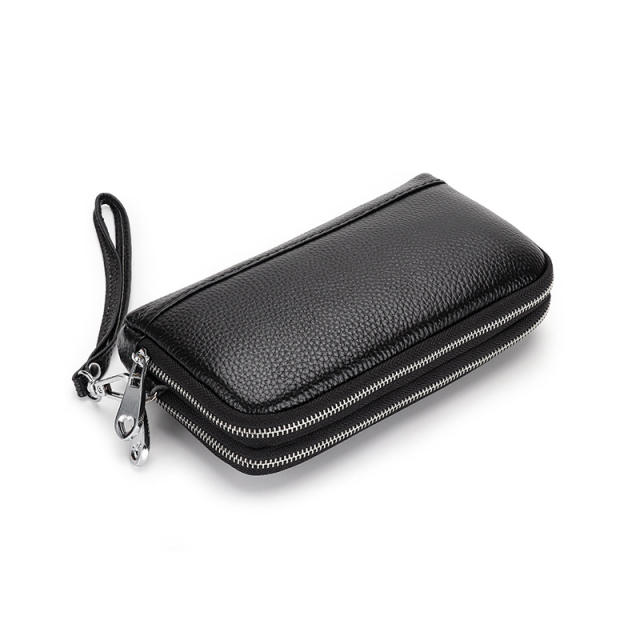 Classic Genuine Leather two layer zipper wallet clutch bag