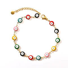 Classic colorful evil eye stainless steel anklet