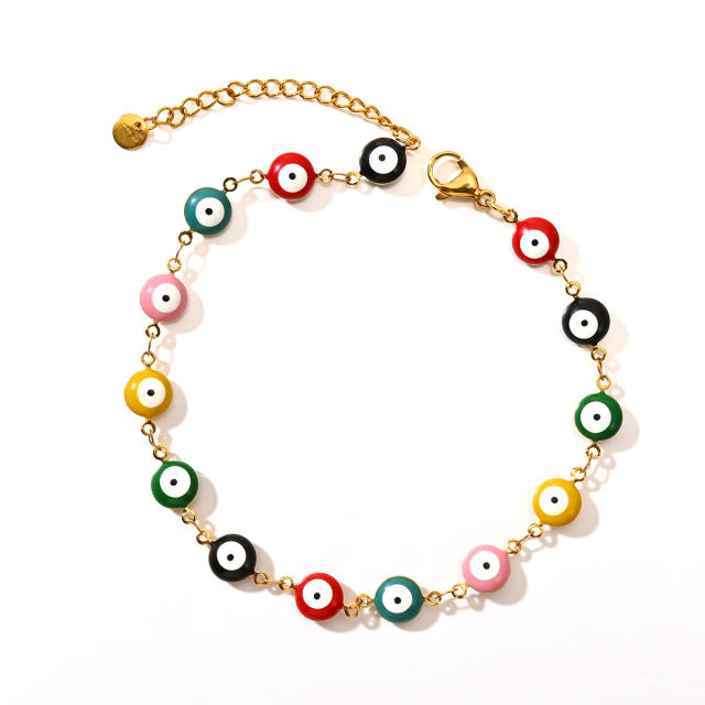 Classic colorful evil eye stainless steel anklet