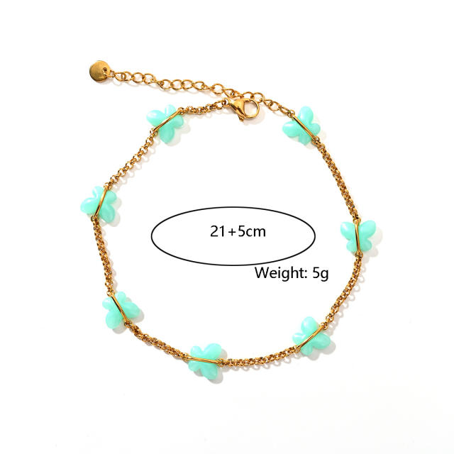 18KG colorful butterfly snake chain stainless steel anklet