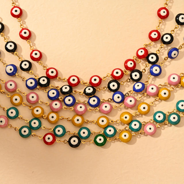 Classic colorful evil eye stainless steel anklet