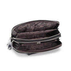 Classic Genuine Leather two layer zipper wallet clutch bag