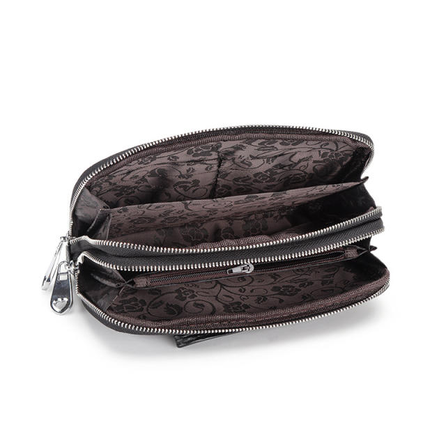 Classic Genuine Leather two layer zipper wallet clutch bag