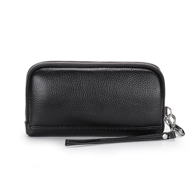 Classic Genuine Leather two layer zipper wallet clutch bag
