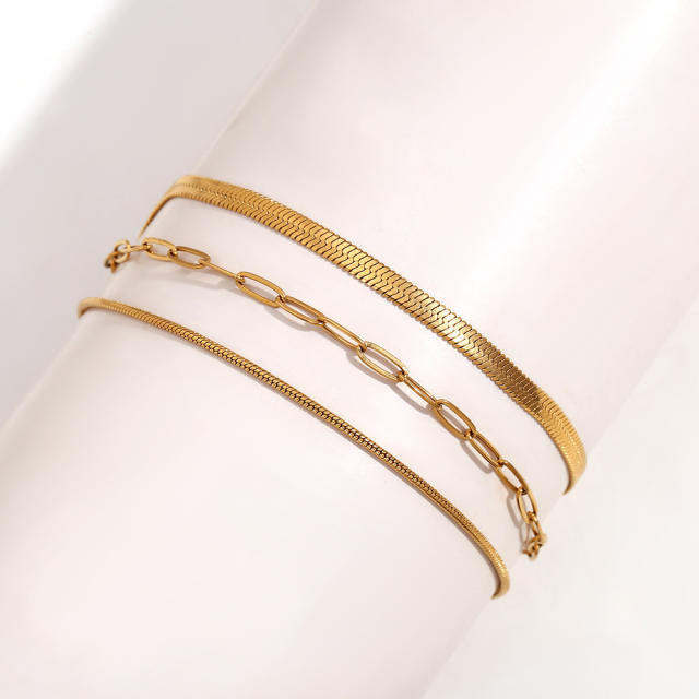 Concise three layer stainless steel chain anklet