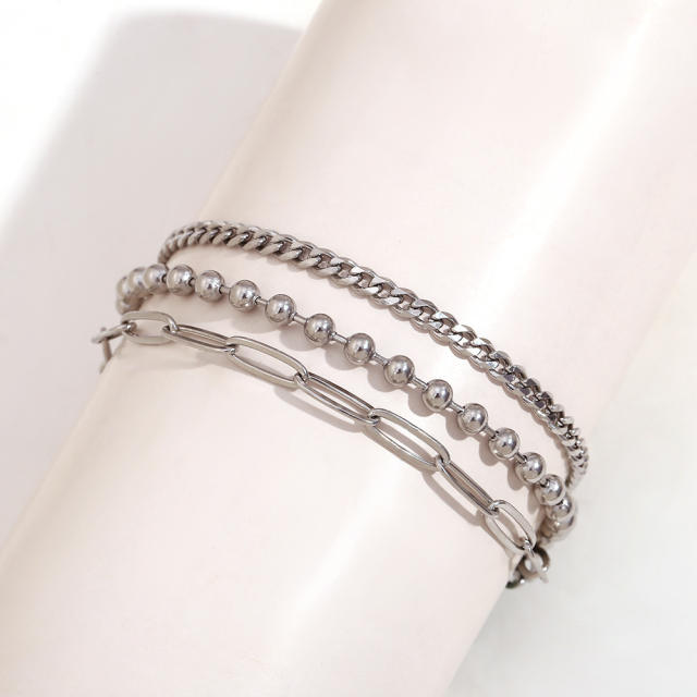 Concise three layer stainless steel chain anklet