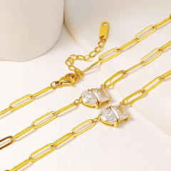 Geometric cubic zircon gold paperclip chain stainless steel necklace anklet