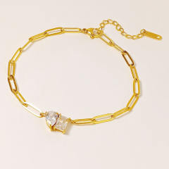 Geometric cubic zircon gold paperclip chain stainless steel necklace anklet