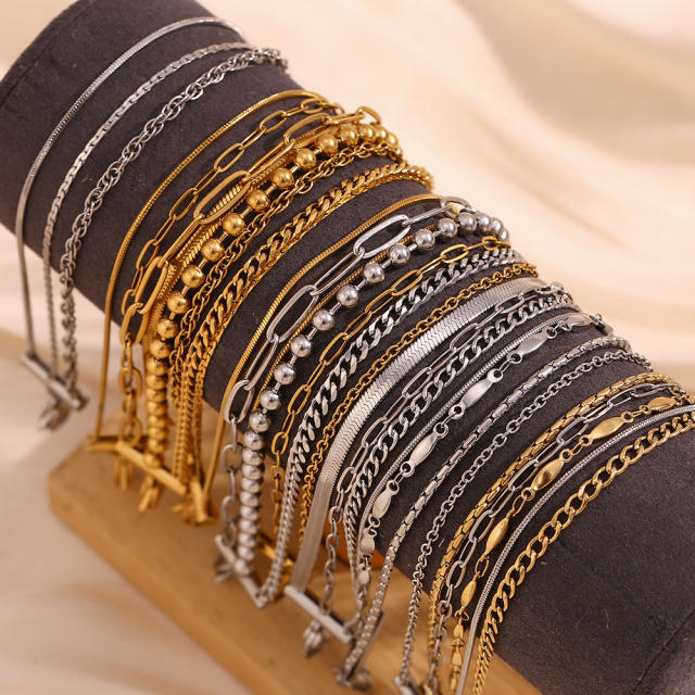 Concise three layer stainless steel chain anklet