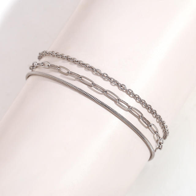 Concise three layer stainless steel chain anklet