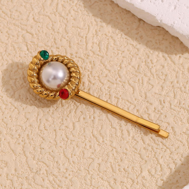 18KG vintage pearl bead stainless steel hair clips bobby pins