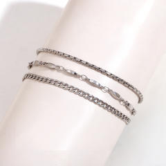 Concise three layer stainless steel chain anklet
