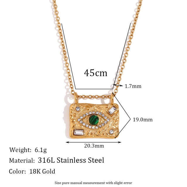 Vintage malachite evil eye stainless steel necklace set