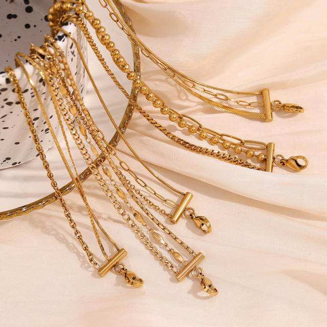 Concise three layer stainless steel chain anklet