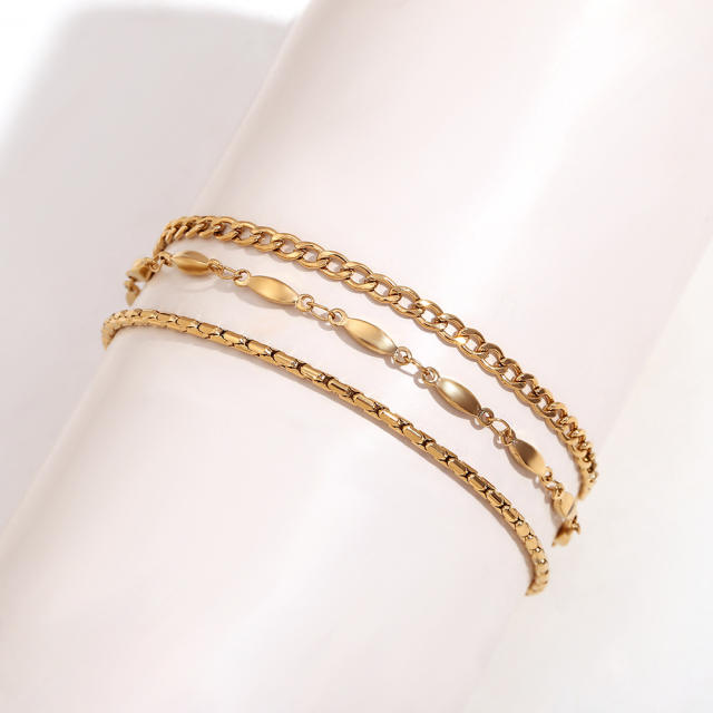 Concise three layer stainless steel chain anklet