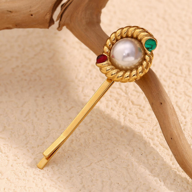 18KG vintage pearl bead stainless steel hair clips bobby pins